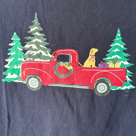 Talbots Navy Blue pullover Long sleeved T-Shirt Christmas Tree Truck size S - Picture 5 of 8